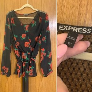 Express Long Sleeve Cinched Waist/Wrap Front Style Blouse